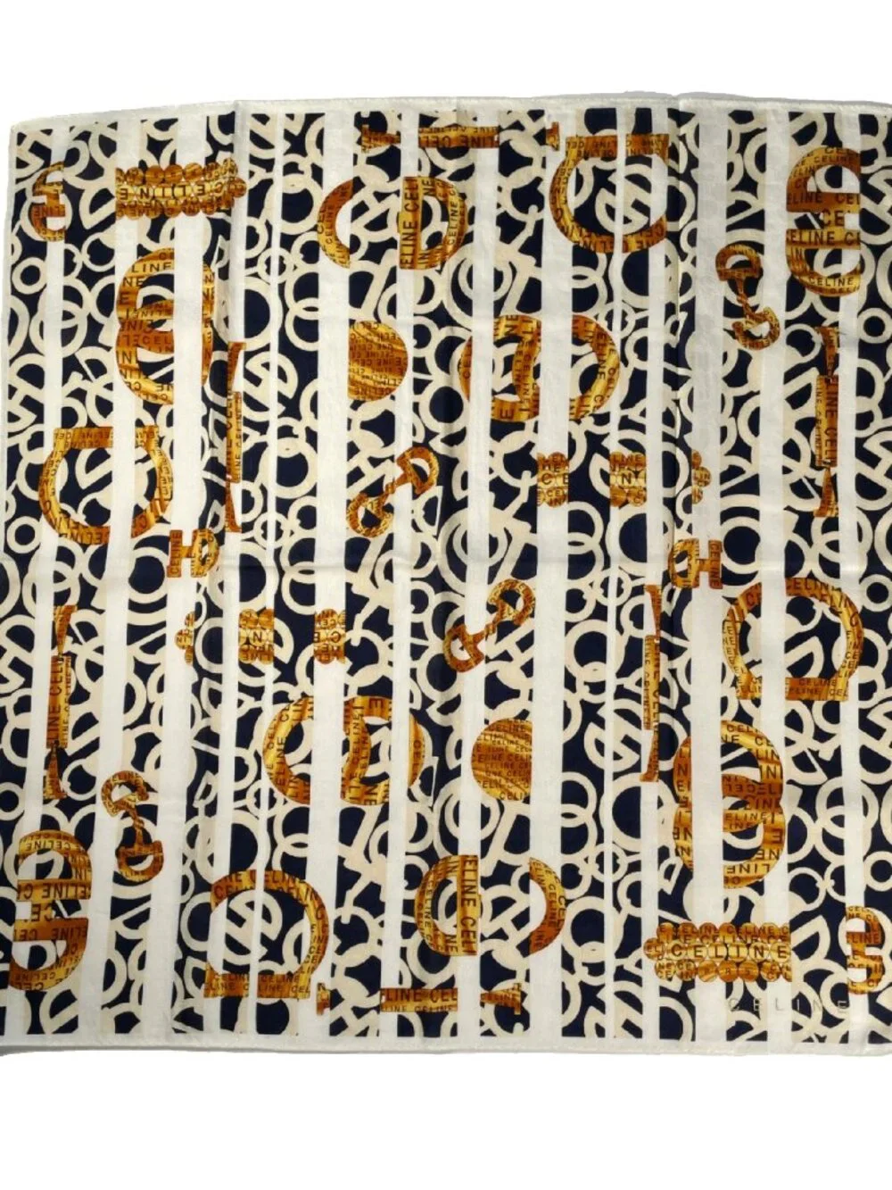 Vintage Celine Paris Monogram Cotton Jacquard Scarf 56 x 56 cm Graphic Logo